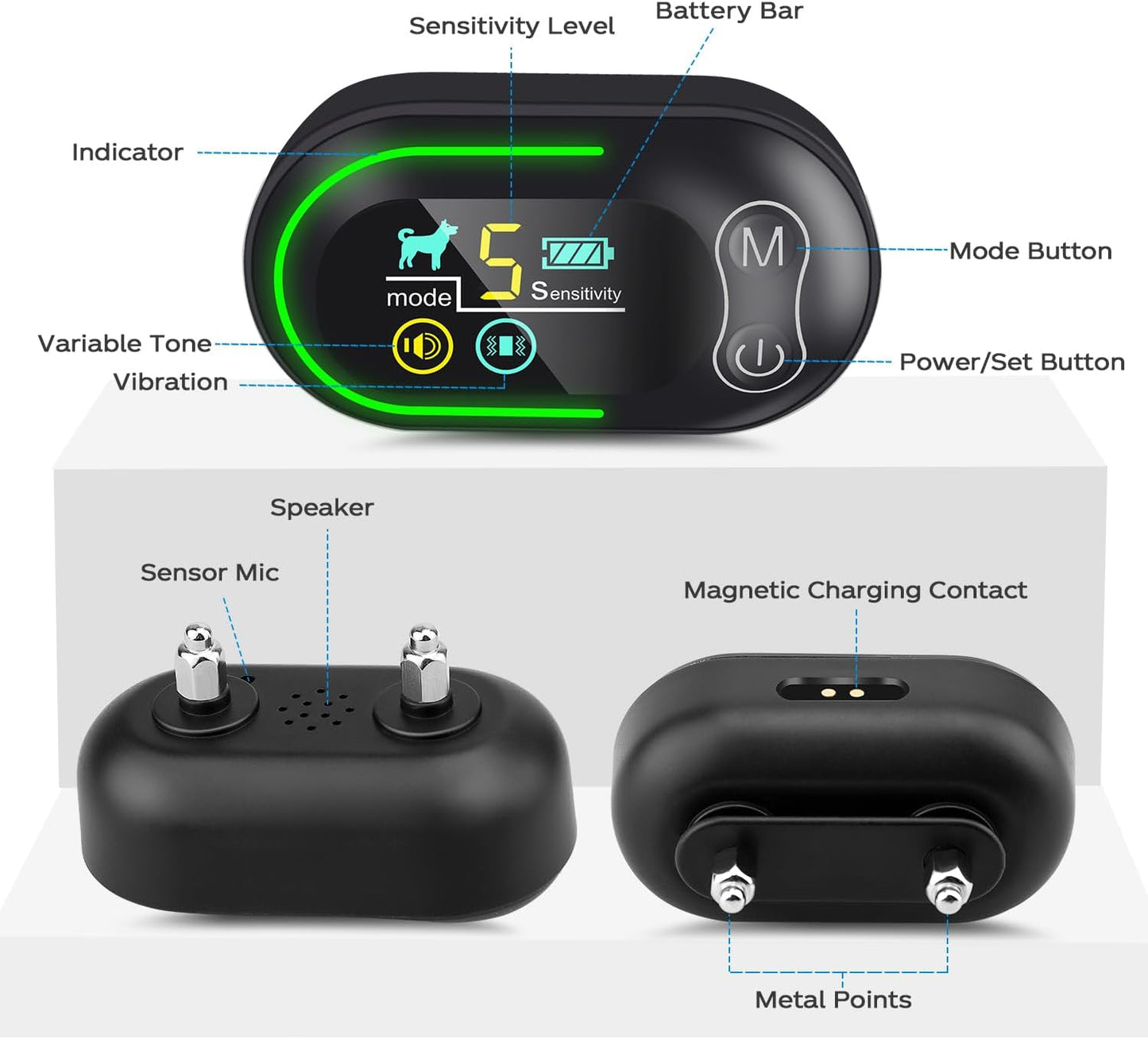 Wizco - Collar de ladridos inteligente recargable para perros.