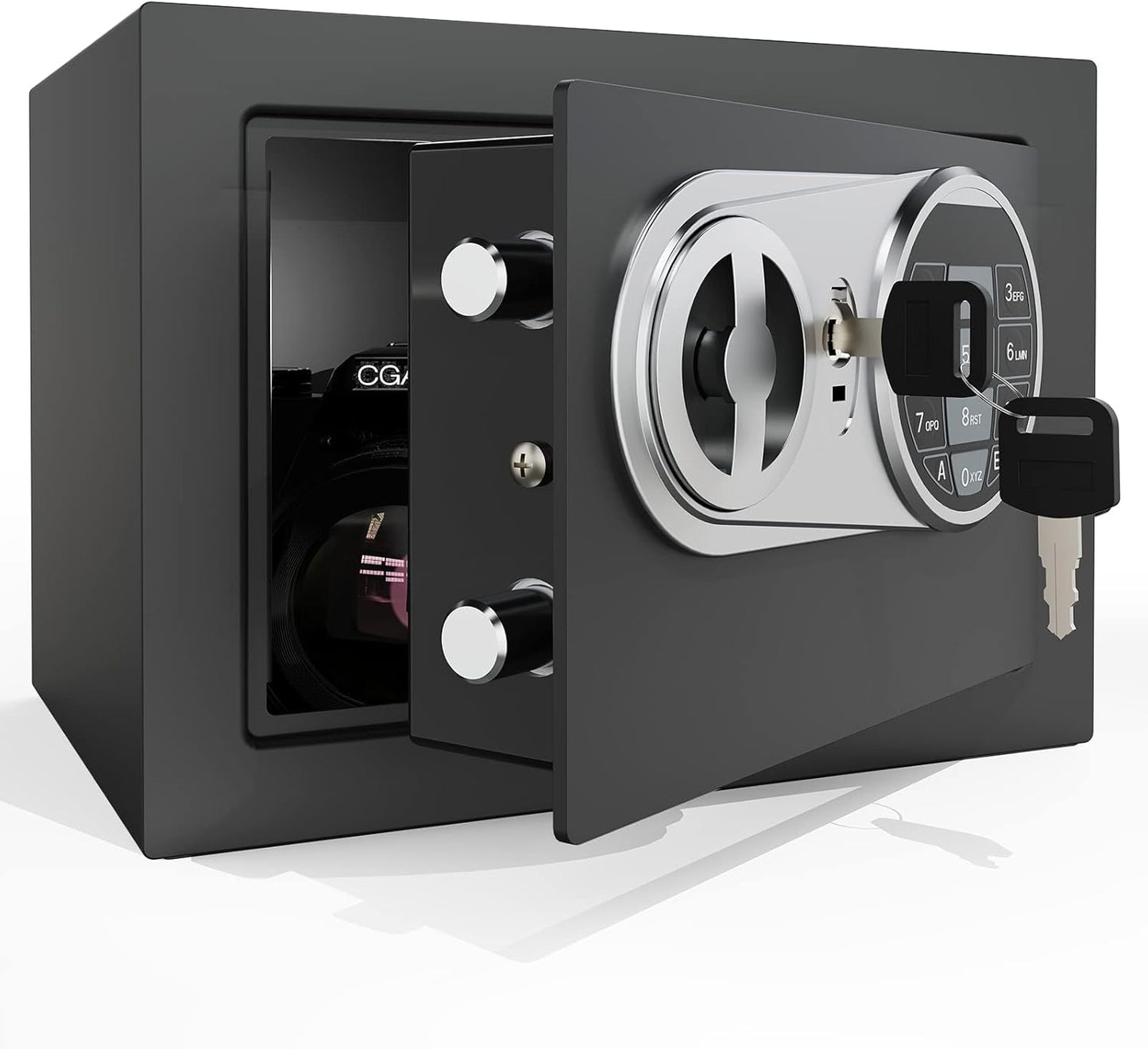 Goldenkey Caja fuerte digital pequeña para documentos con teclado electrónico y estante extraíble, caja fuerte personal para oficina en casa, hotel, modelo silencioso, montaje en pared y piso, 9.84