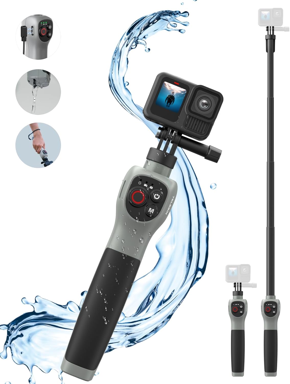 Palo selfie submarino, Bluetooth para GoPro Hero (13-12-11-10-9-8)