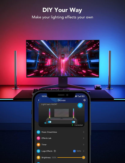 Barras de luz para juegos Govee, controlador inteligente, Wi-Fi y Alexa