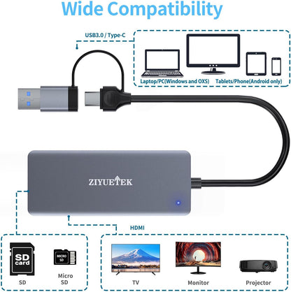 Adaptador USB 3.0 y tipo C a HDMI, 5 en 1, Docking Station.