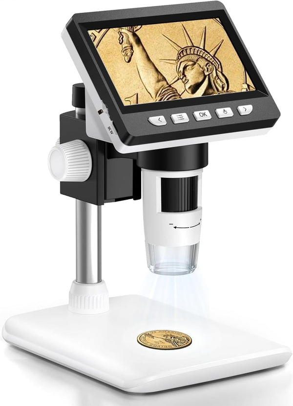 Microscopio digital LCD 1000X, 1080P para monedas, 8 luces, MacOS.