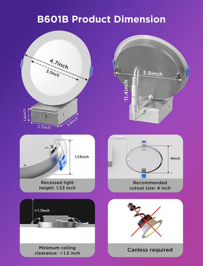 Iluminación empotrable inteligente Govee de 4", H601B luz LED RGBWW