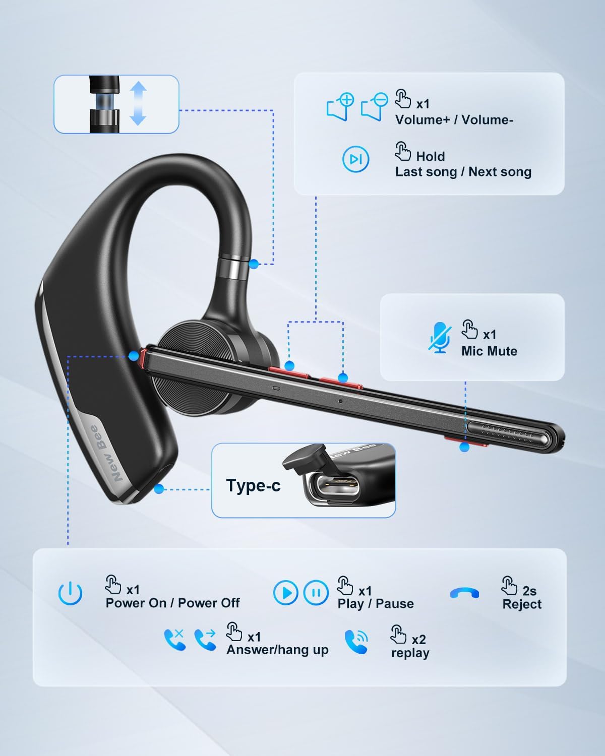New bee Auricular Bluetooth,Auriculares Manos Libres.