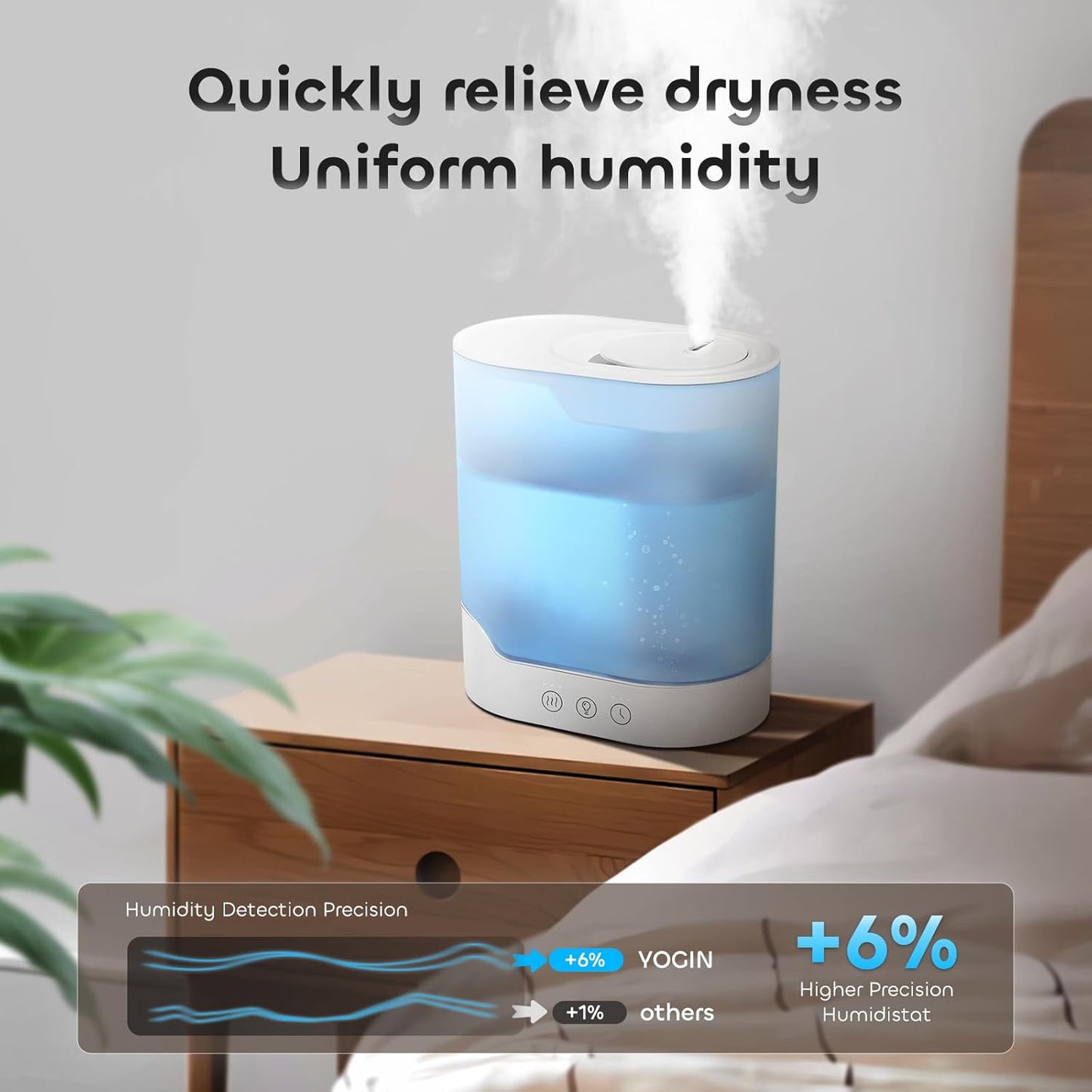 YOGIN Humidificador de aire para dormitorio, niebla fría, 3L.