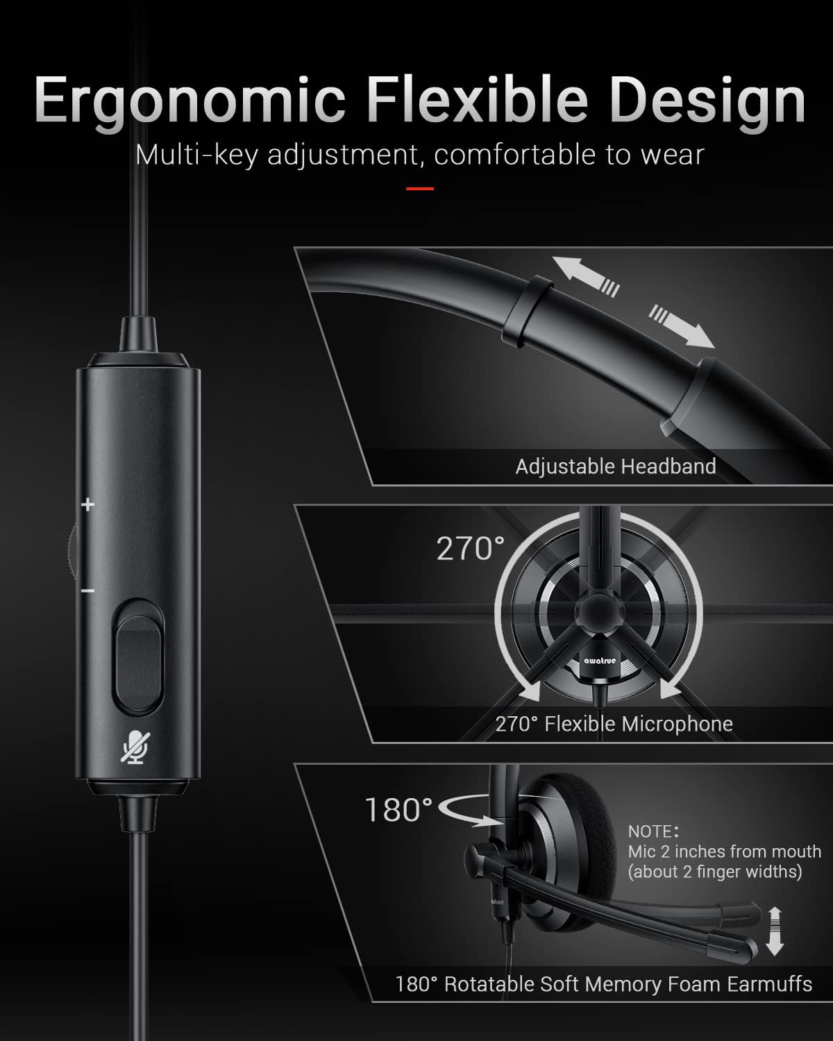 Auriculares Awatrue con cable y micrófono PC portátil