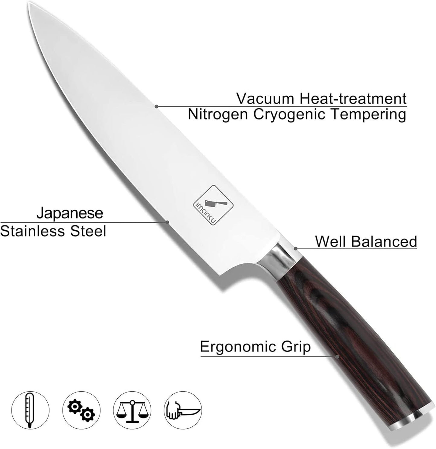 Cuchillo de chef, estilo japonés, 8", stainless steel, Imarku.