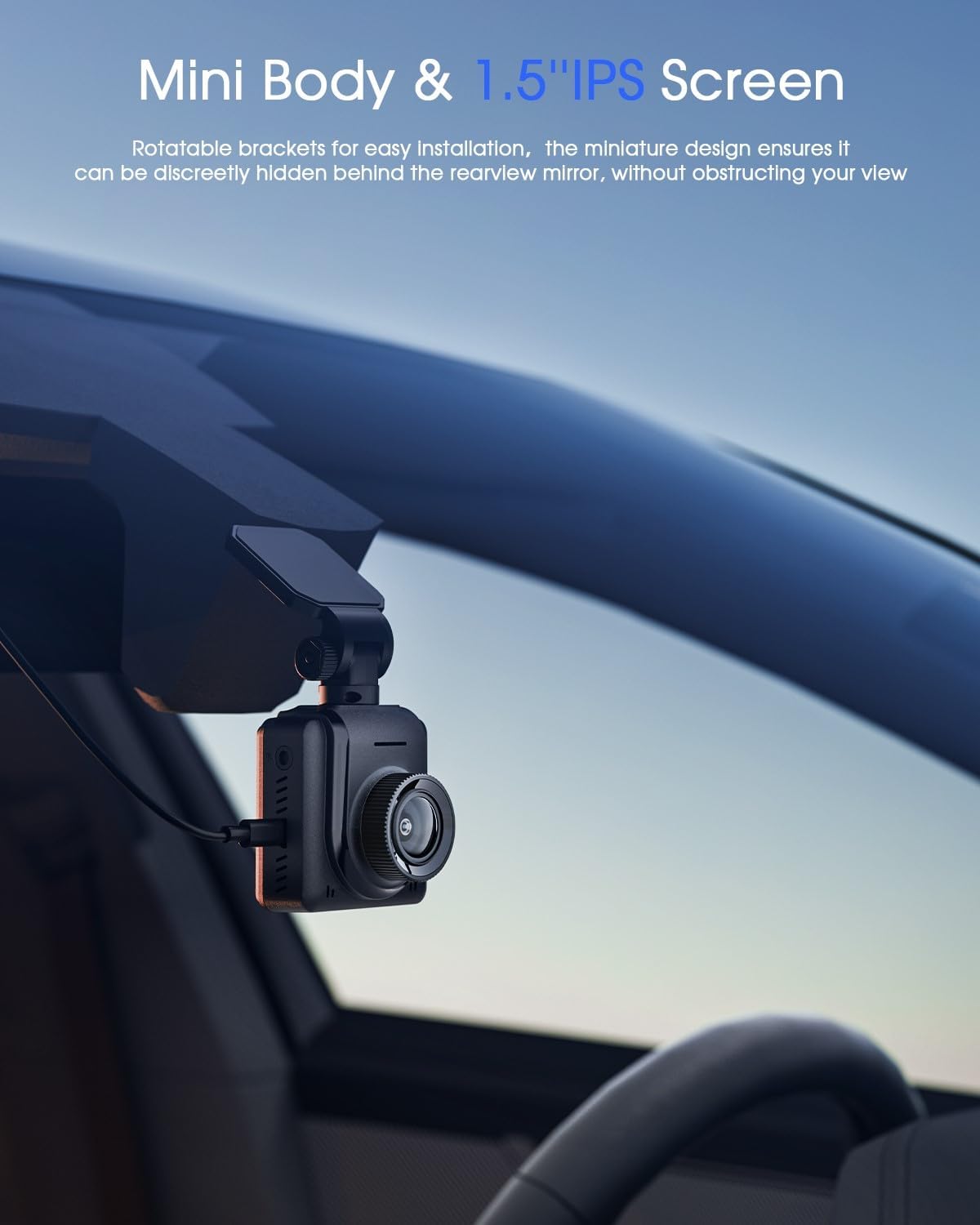 Dash Cam WiFi 2K, pantalla IPS de 1.5", sensor G, 170°.