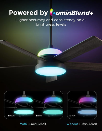 Ventilador de techo con luces Govee, inteligente RGBIC, 52" regulable.