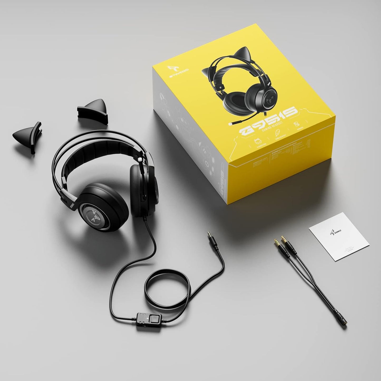 Auriculares stereo p/ juegos, con micrófono, desmontables, SOMIC.