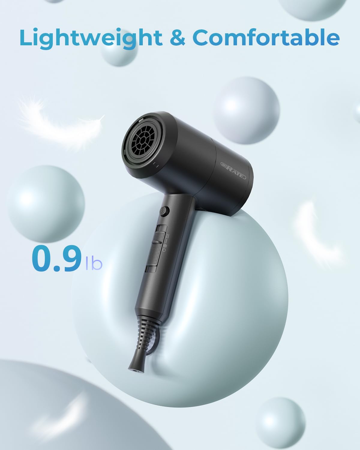 Secador de pelo iónico, con difusores, 1800W, secado rápido.