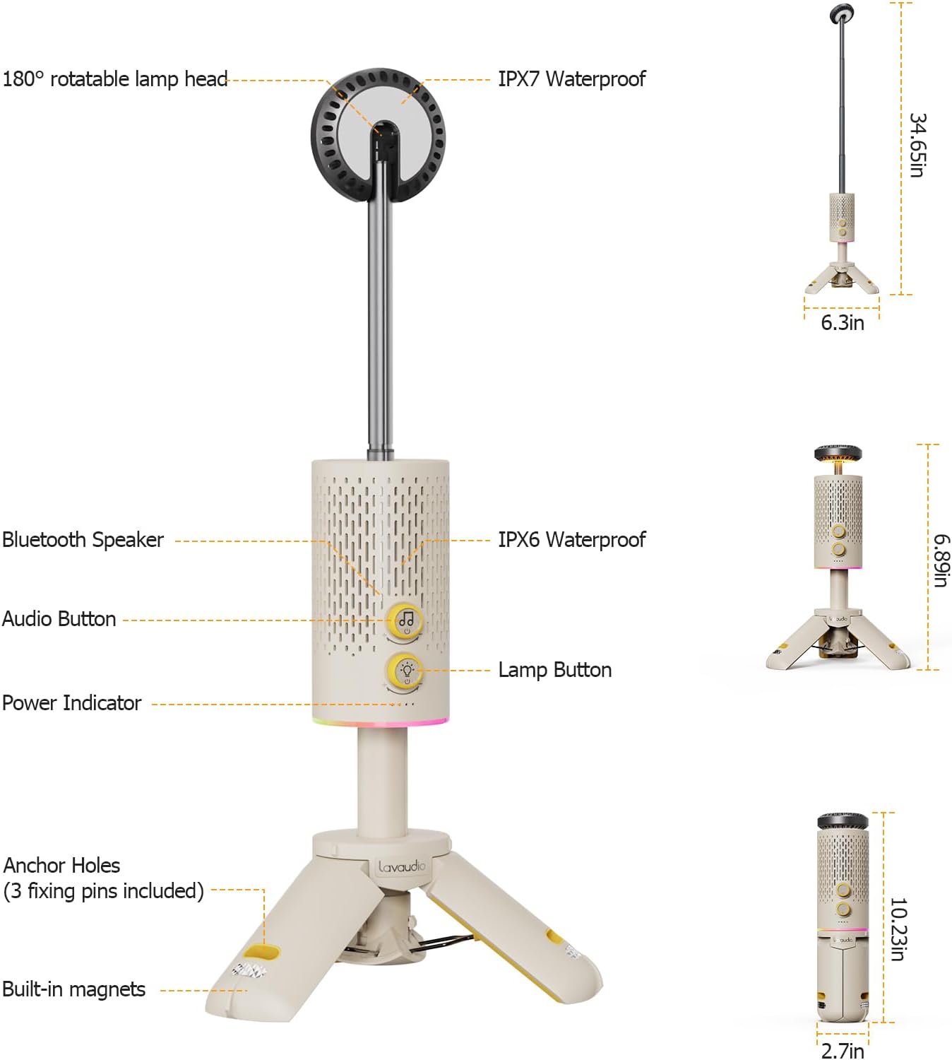 1Mii Lavaudio, Linterna de campamento con altavoz Bluetooth.