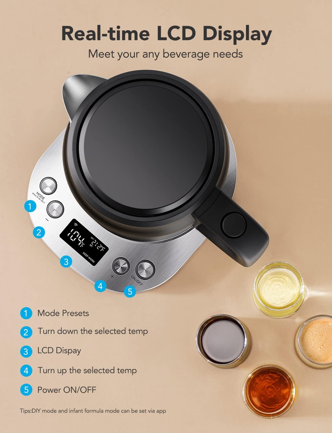 Hervidor eléctrico inteligente con control de temperatura, GoveeLife