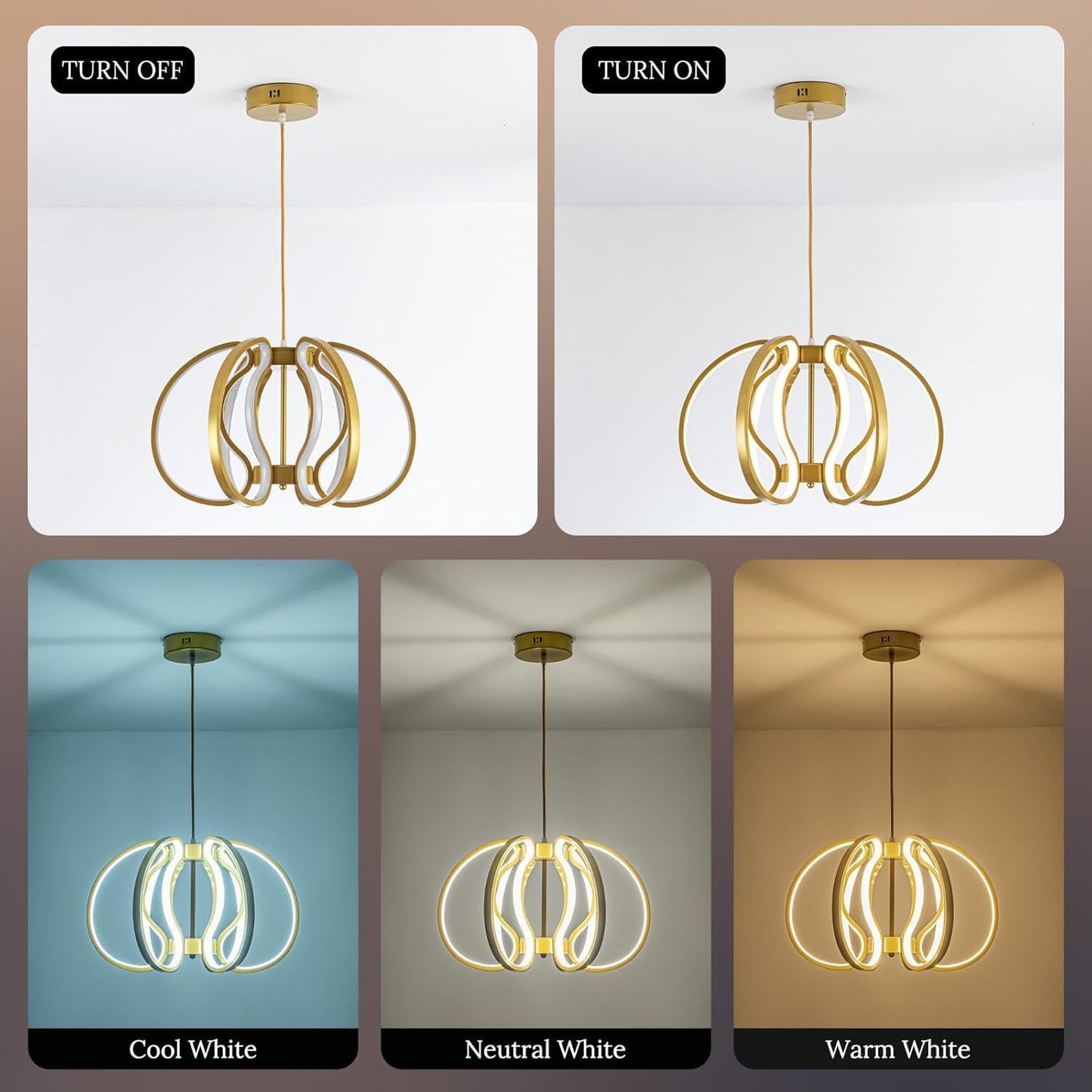 Jyforid, Lámpara de araña moderna, color oro LED, regulable.