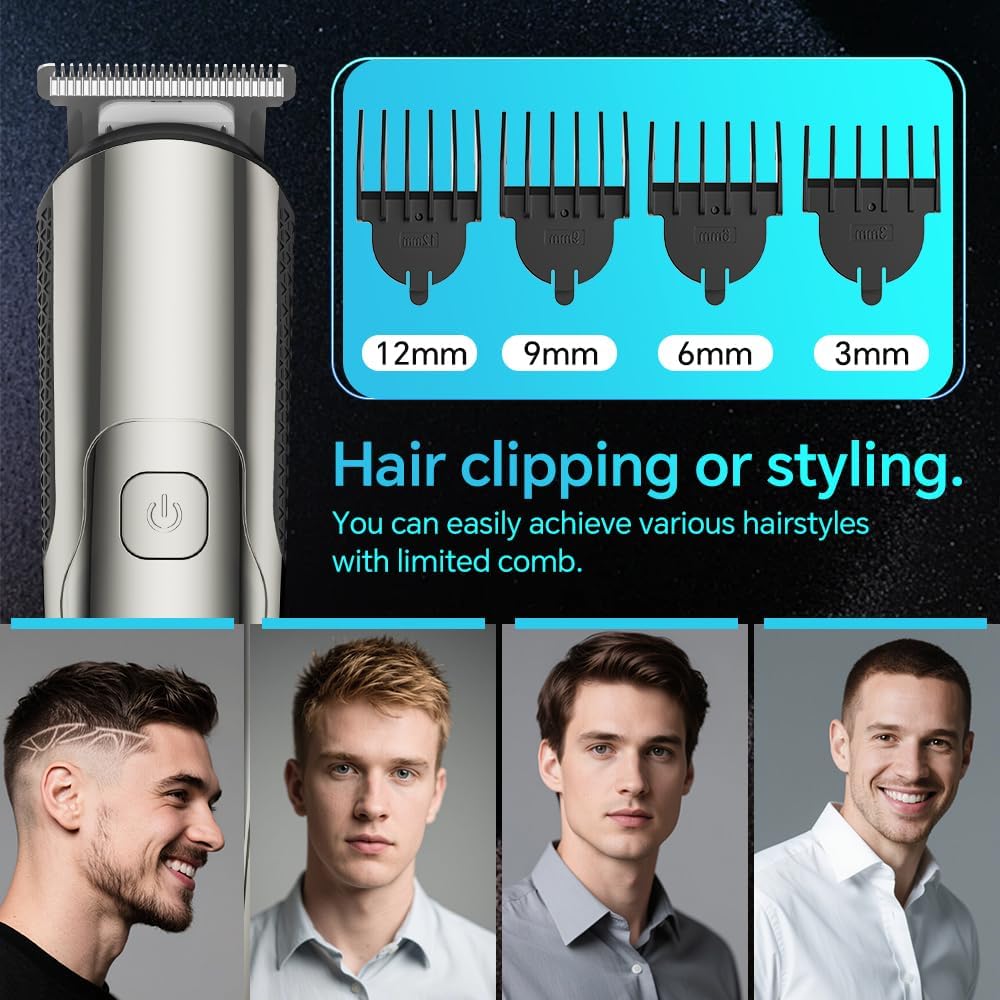 Juego de recortadora de barba eléctrica 6 en 1 para hombres.