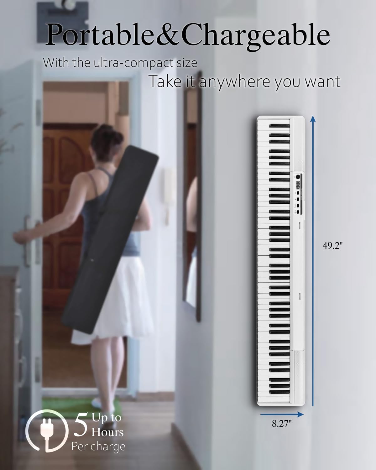 Longeye Teclado de piano digital, 88 teclas, tamaño completo, soporte.