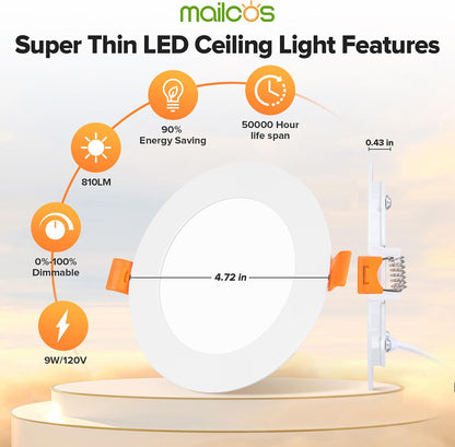 Luces empotrables LED 4", Mailcos Super delgadas, 12 Pack, regulable