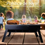 Asador de carbón portátil, plegable de acero inoxidable, uso exterior.