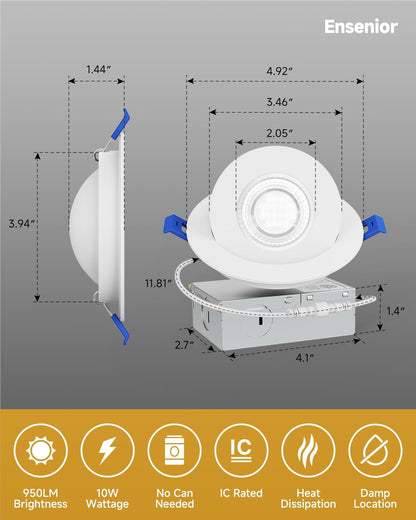 Ensenior Paquete de 4 luces LED empotrables 4"