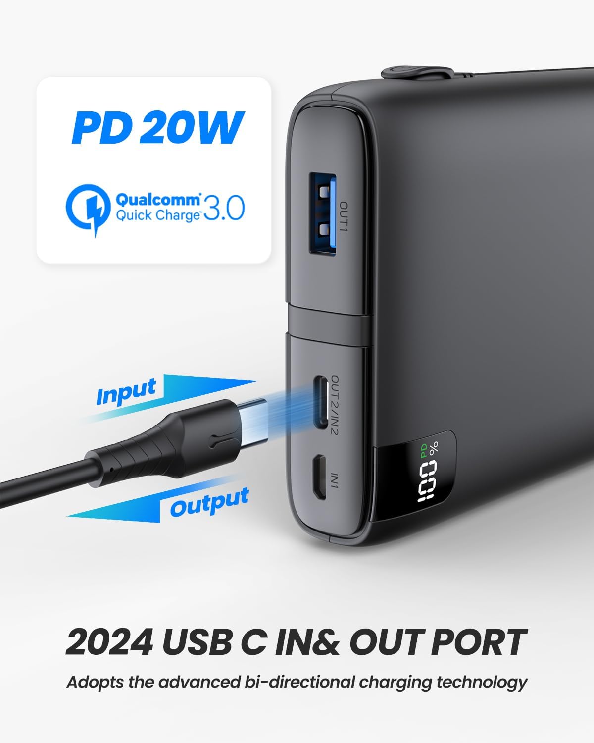 Batería externa Powerbank de 26800 mAh cables integrados (USADO)