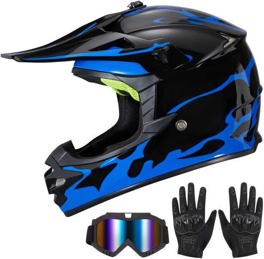 Casco de motocross para niños, con gafas y guantes, (USADO).
