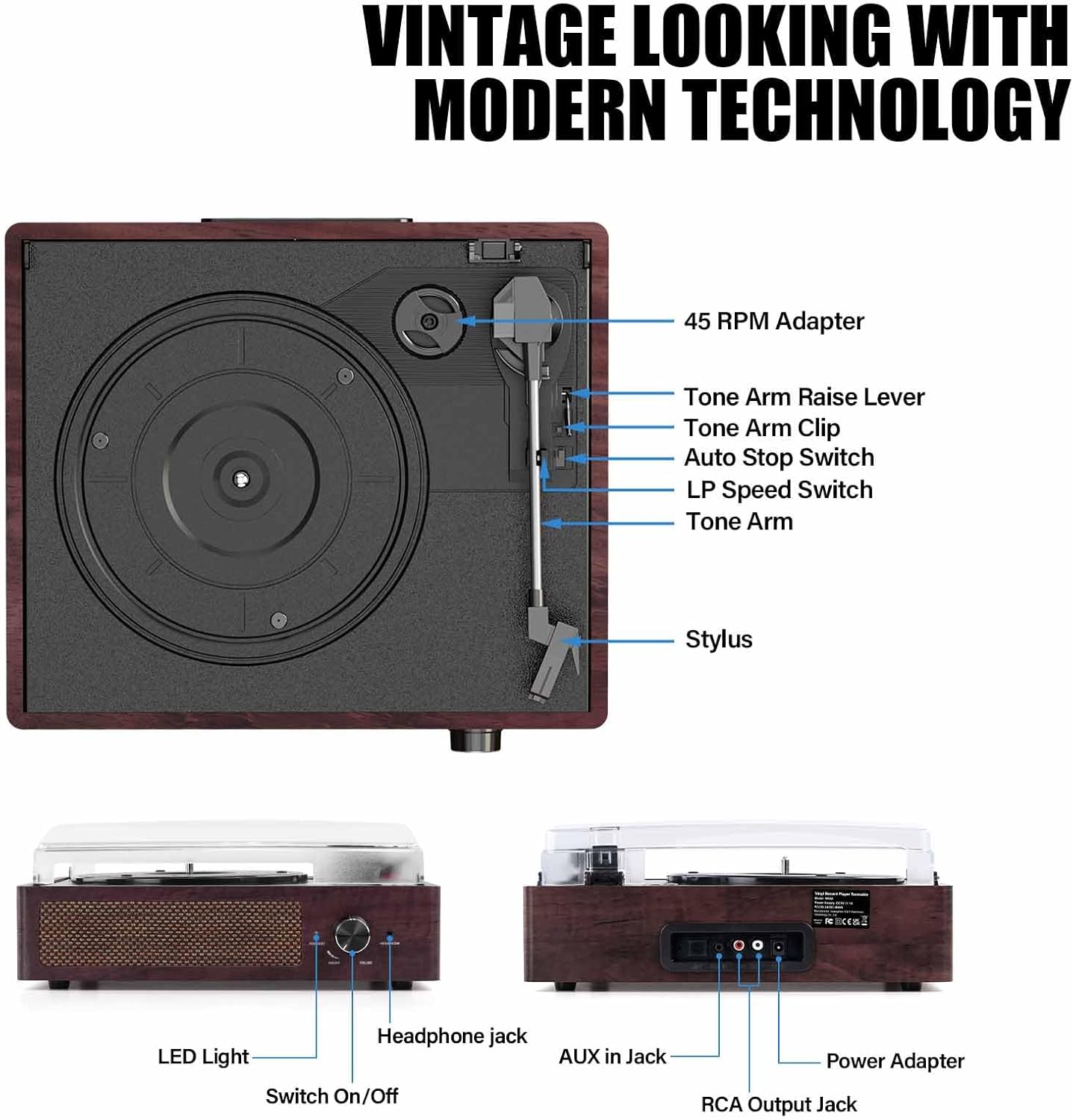 Tocadiscos de vinilo con receptor Bluetooth integrado.