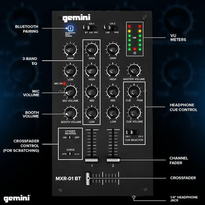 Mezclador DJ Gemini 2 Canales Bluetooth MXR-01BT