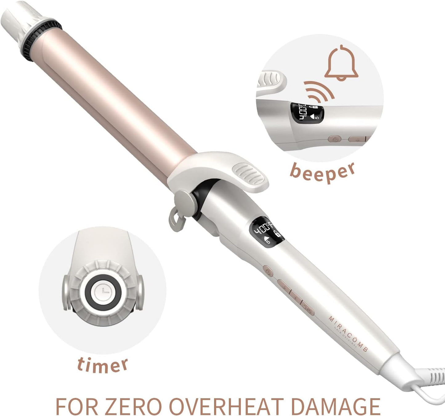 MIRACOMB Rizador de pelo de cerámica, temporizador inteligente.