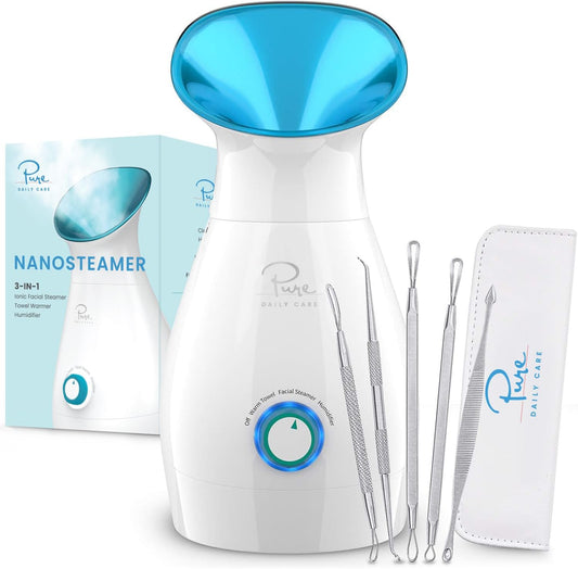 Vaporizador facial iónico Nanosteamer, calidad de spa, Pure Azul.