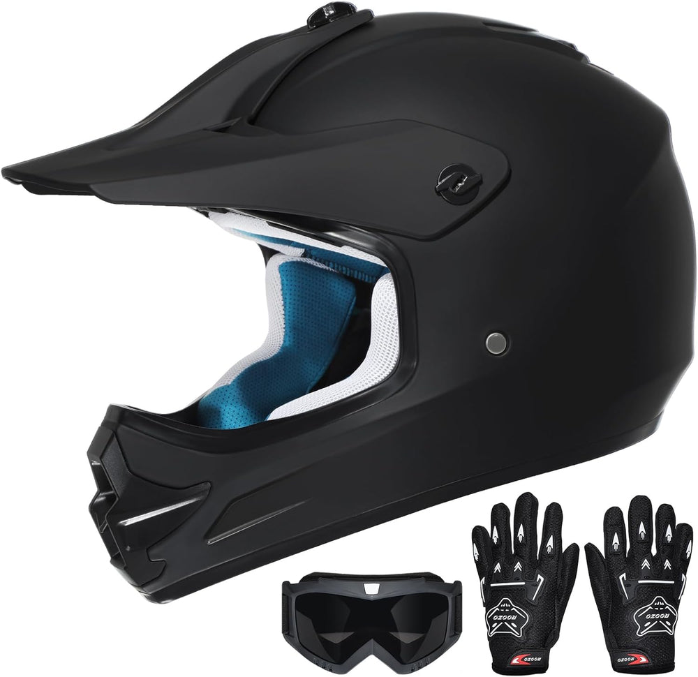 Casco de motocross infantil / juvenil con gafas, guantes y bolsa, DOT-M