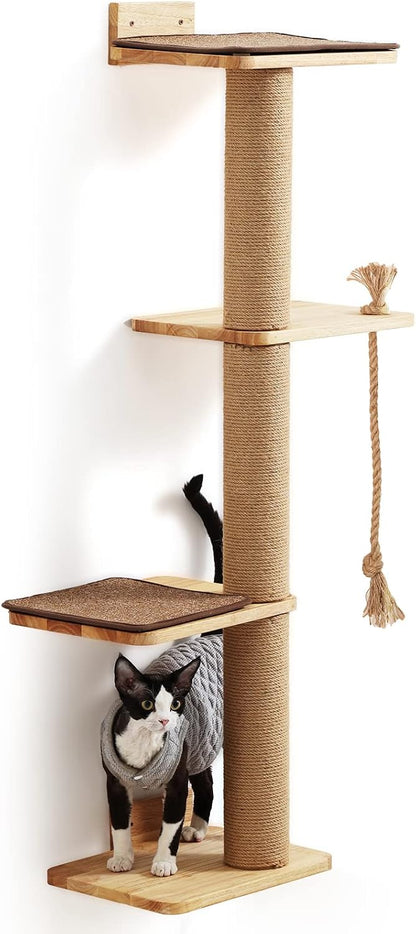 Rascador de pared para gatos FUKUMARU, de yute y madera de caucho.