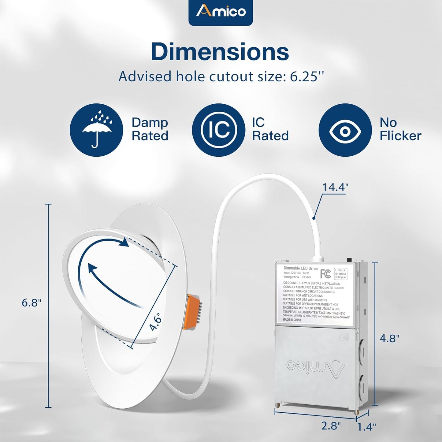 Luces 12 pza LED empotrables de techo con cardán 6 pulgadas, luces direccionales. Amico