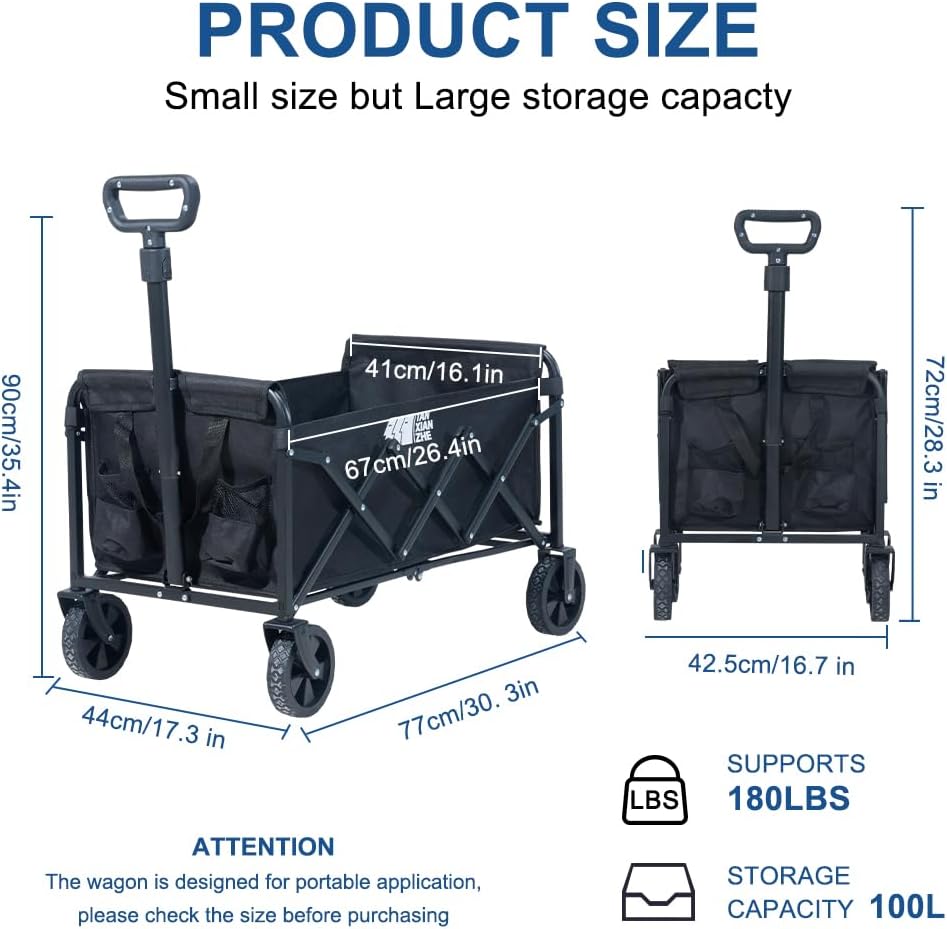Carro plegable plegable, resistente, 180 lbs. (Detalle en rueda).