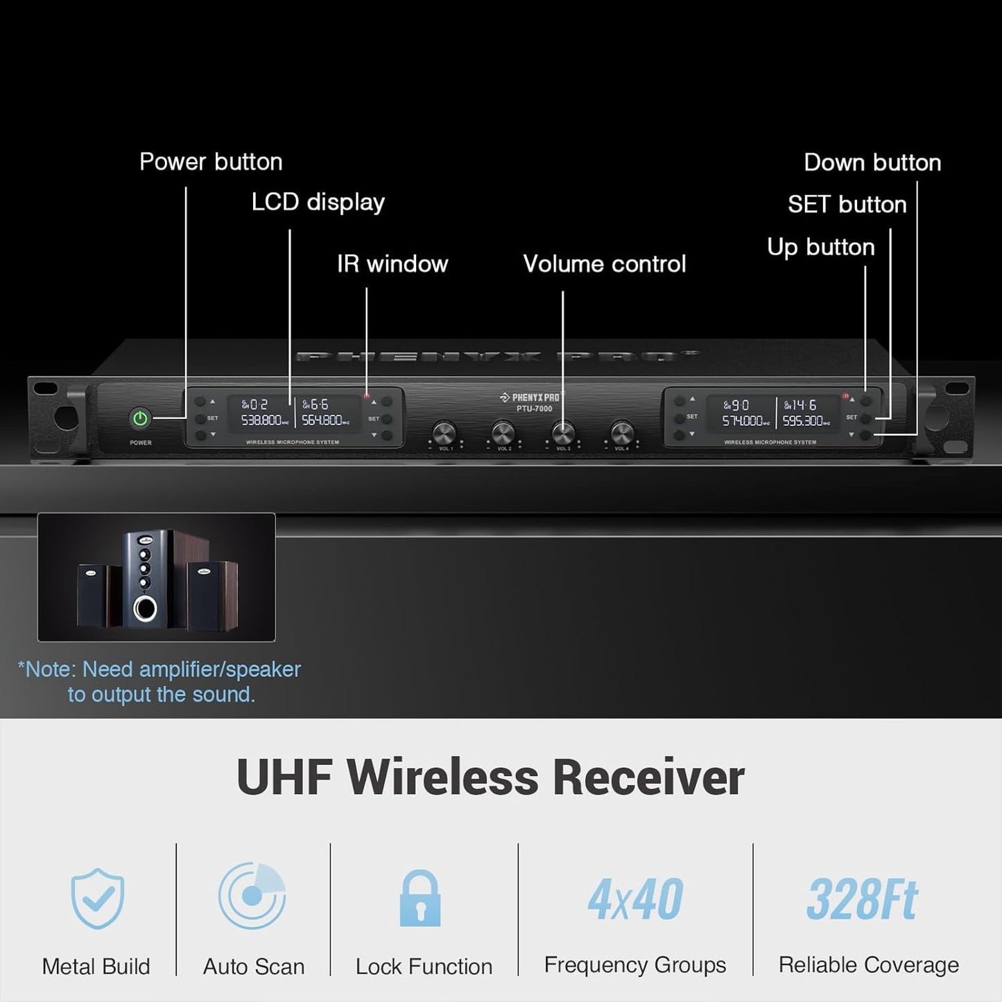 Phenyx Pro Sistema de micrófonos inalámbricos, 4 canales.