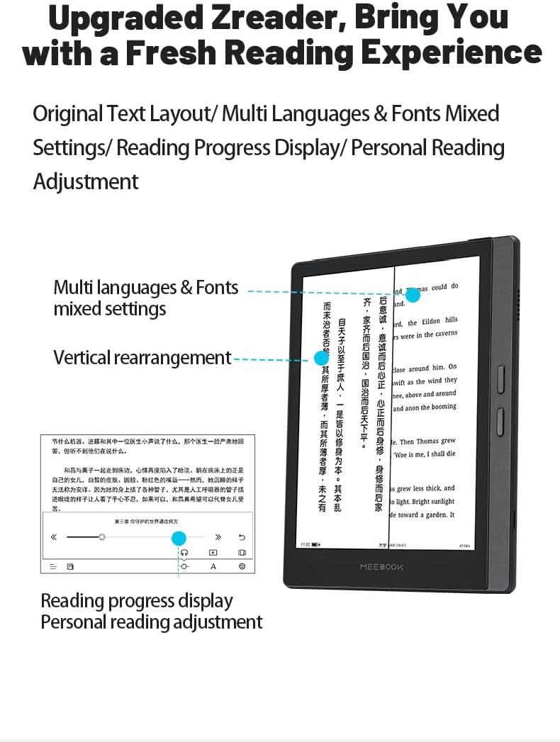 Lector de libros electrónicos, MEEBOOK M7, 6.8", compatible Play Store.