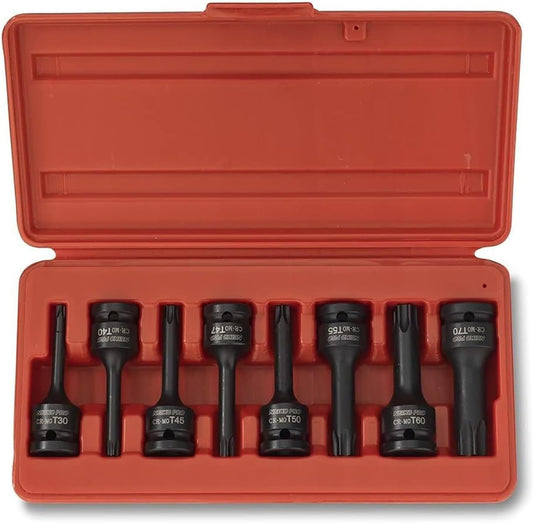 Kit de llaves Torx Star de 1/2", 8 piezas, T30 a T70, CR-MO(DETALLE)