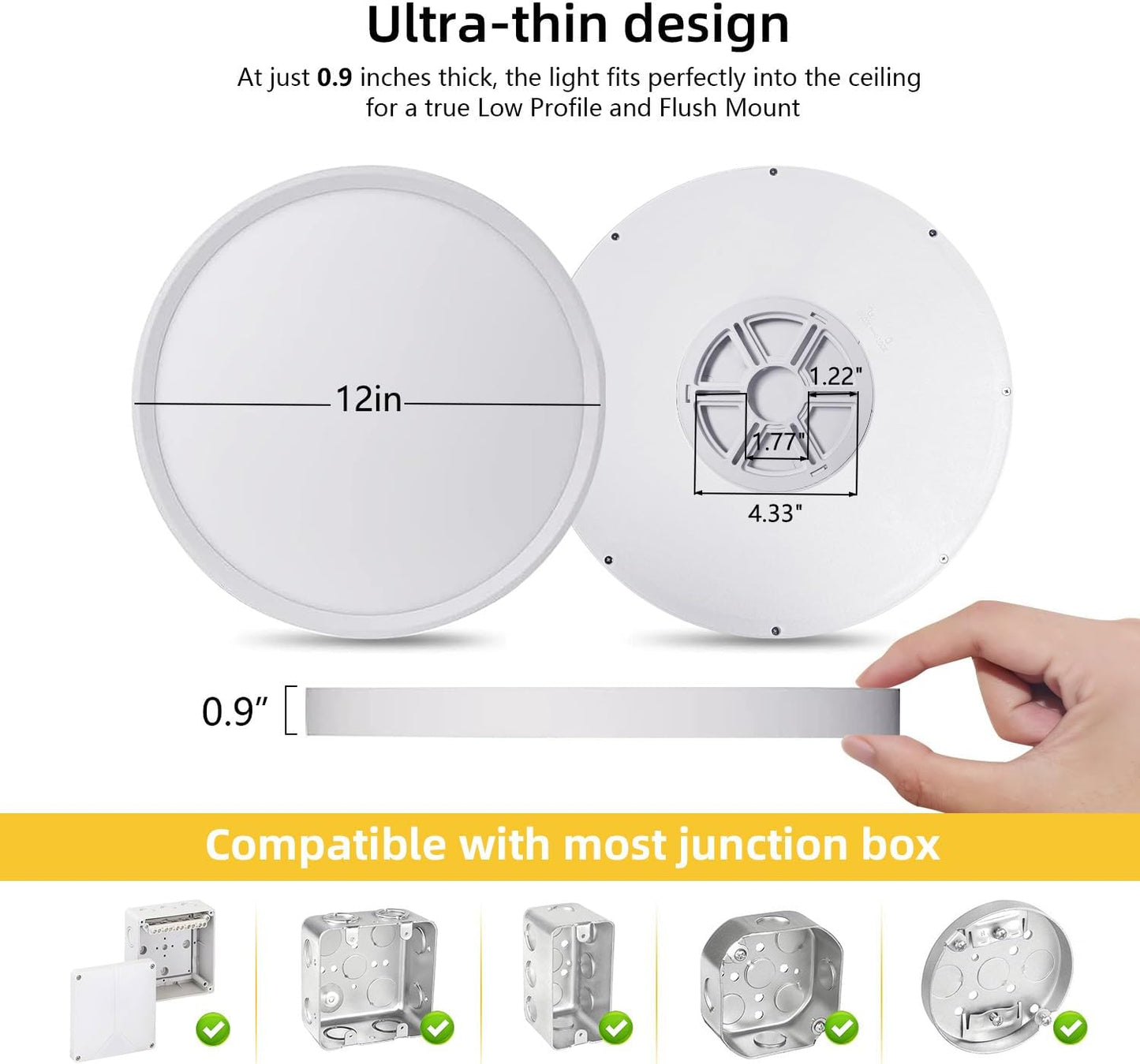 Paquete de 6 lámparas de techo LED, 12", redondas, blancas.