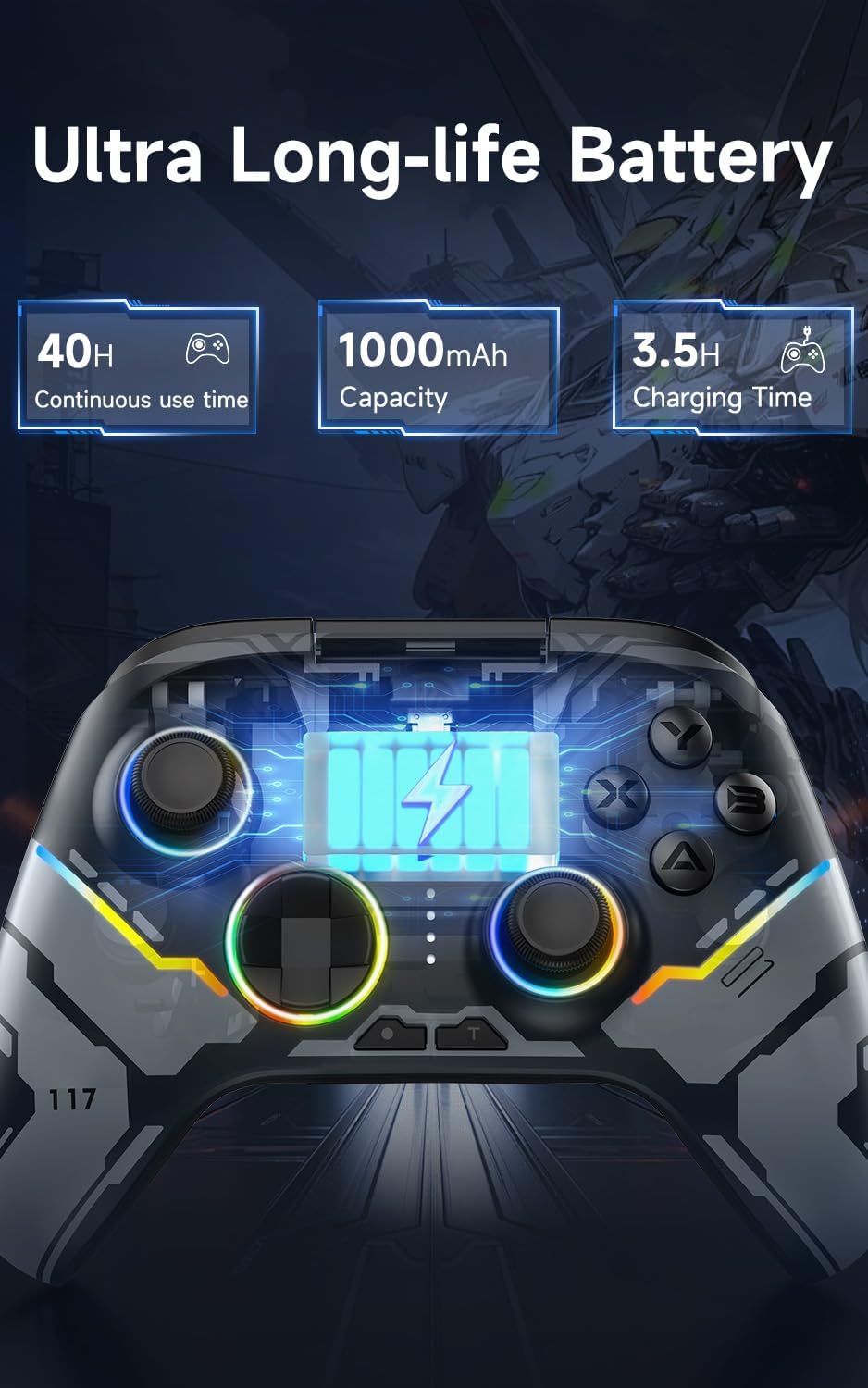 Controlador inalámbrico Bluetooth, para PC, iluminación RGB (USADO).