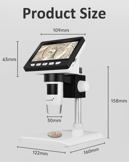 Microscopio digital LCD 1000X, 1080P para monedas, 8 luces, MacOS.