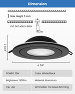 Foco empotrable de 15.24 cm – 12 W con cardán inclinado para techo, empotrado. POPANU