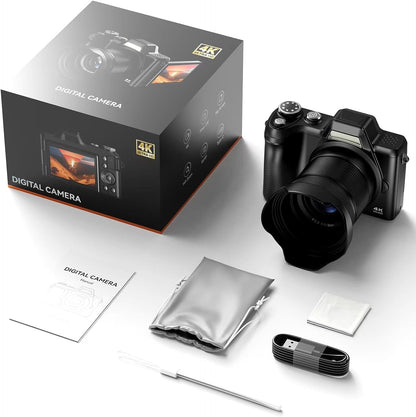 Cámara digital 4K para fotografía, pantalla 180°-3", zoom 16X, 32 GB