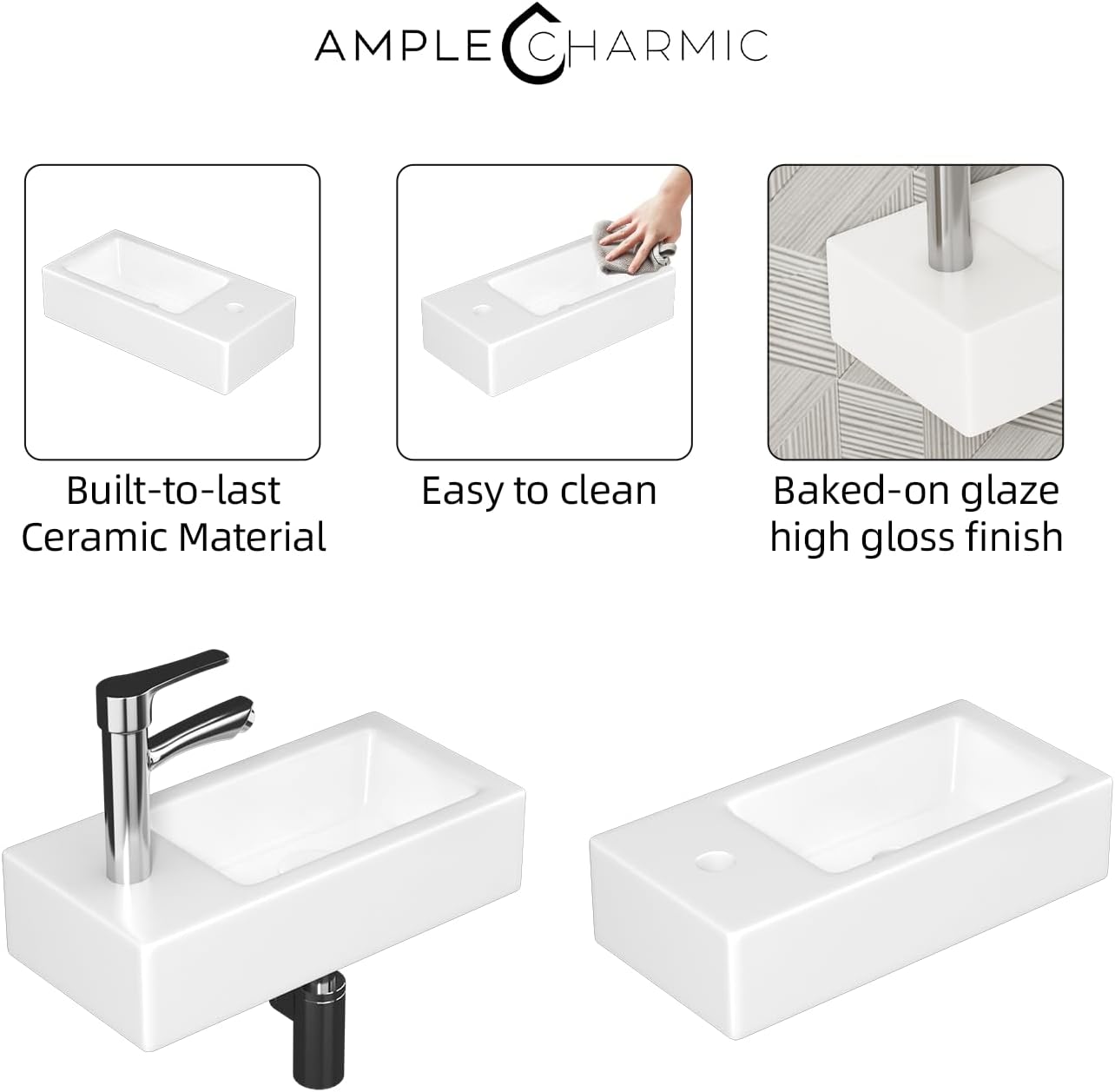 Fregadero montado en la pared para baño pequeño, 14.5 x 7.3".