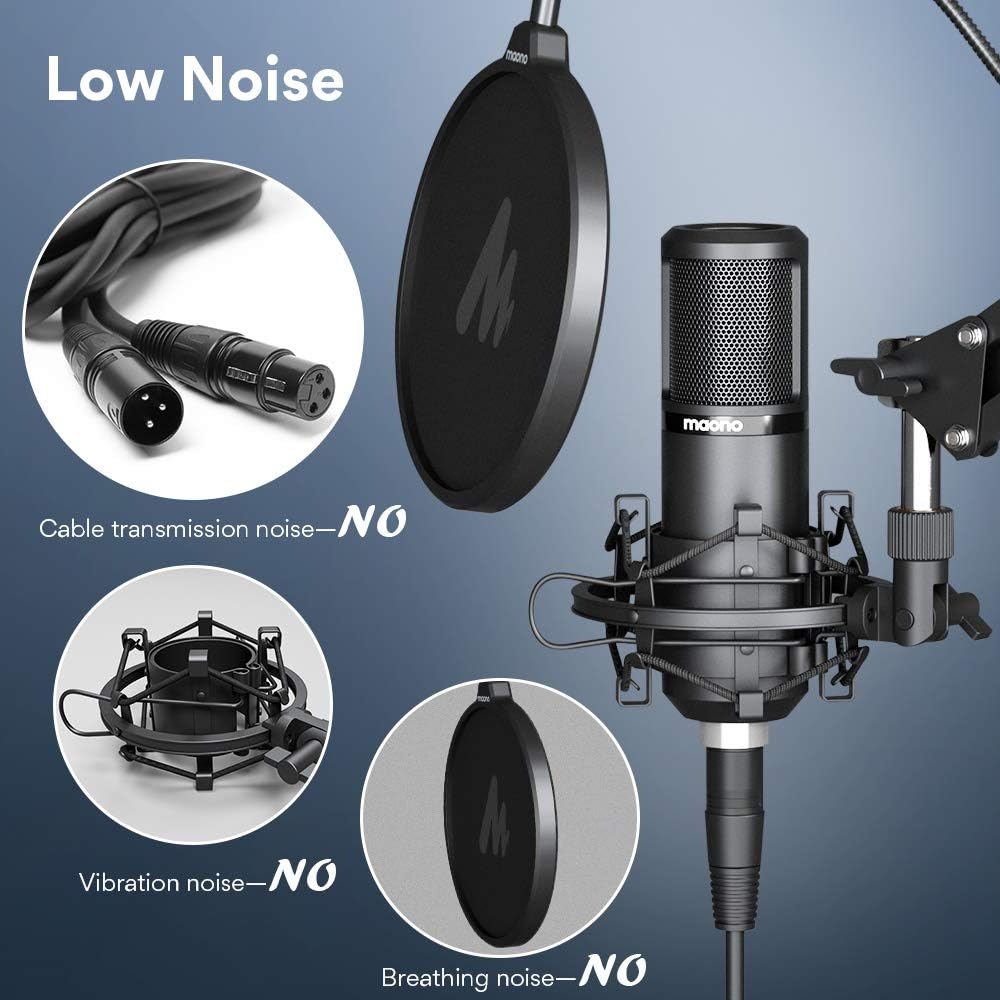 Micrófono condensador Maono PM320S con cable XLR, brazo articulado y filtro antipop — vista 5