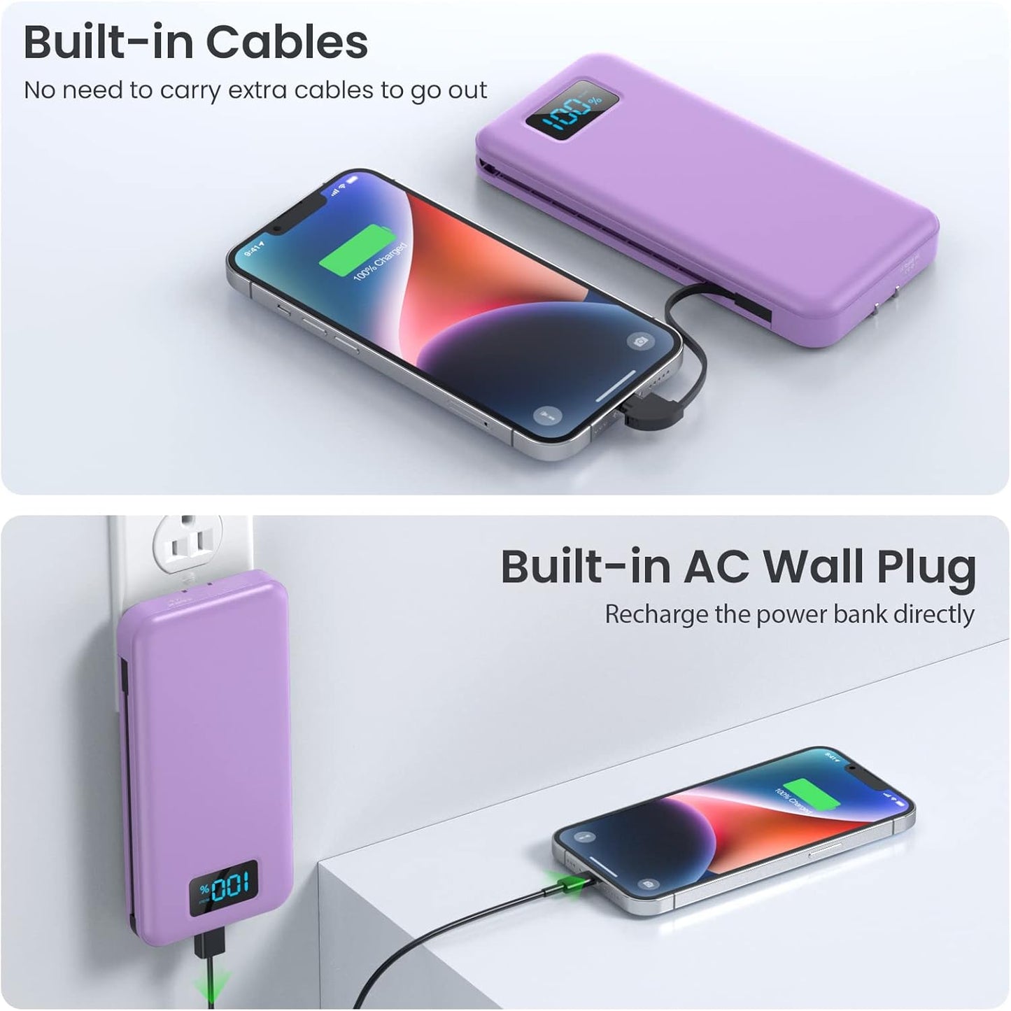 Cargador hx100j3 portátil con cables integrados y enchufe