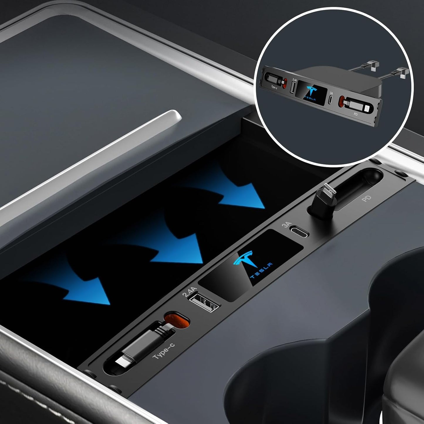 Cargador USB para coche, multipuerto para Tesla modelo 3/Y.