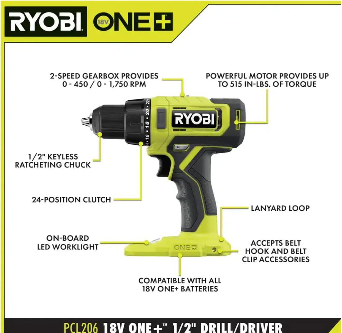 RYOBI ONE+ PCL1600K2 Kit combinado inalámbrico de 6 herramientas de 18 V.