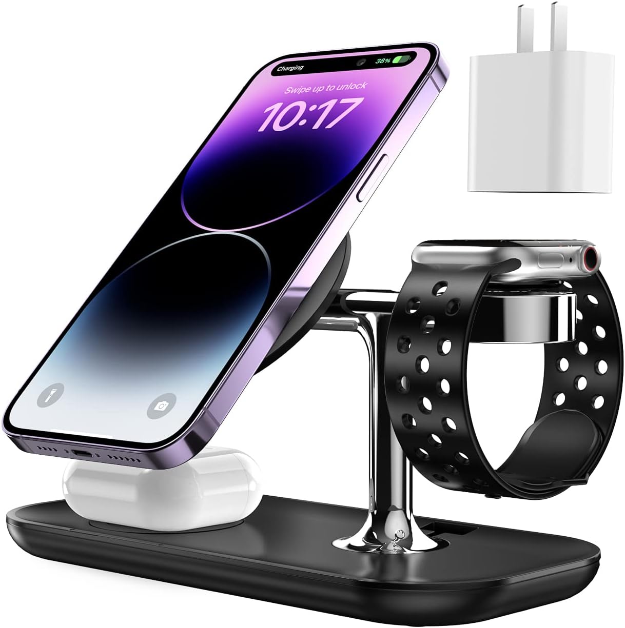 Estación de carga inalámbrica magnética para iPhone 3 en 1 .