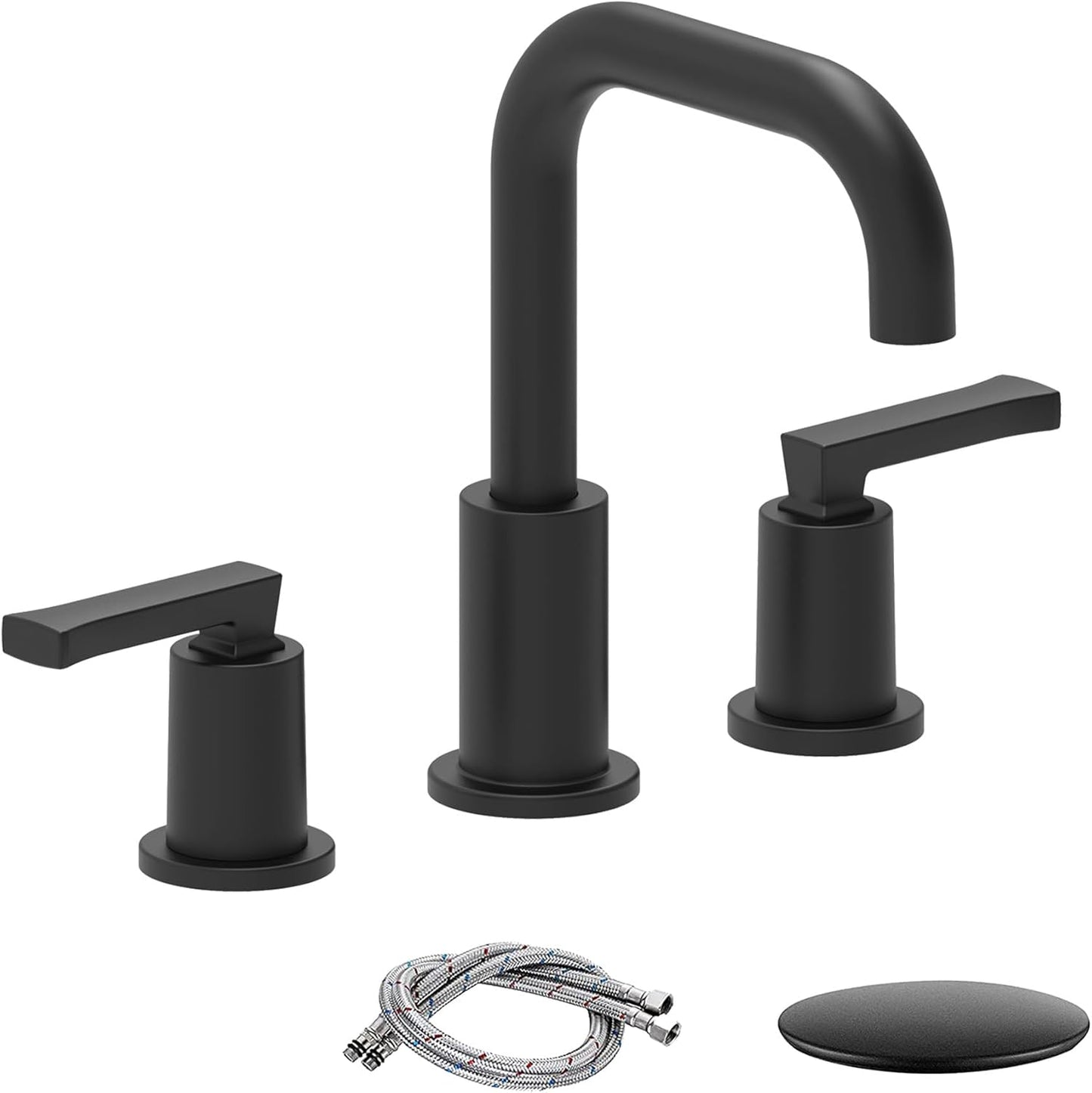 Grifo de baño de 8" de ancho, de dos manijas con desagüe emergente HOZURRA