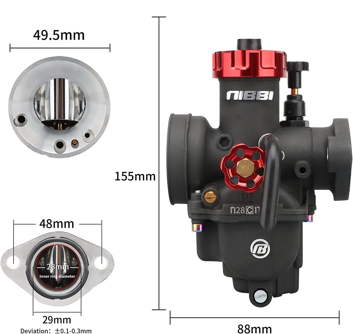 Carburador PE28 mm, apto para motor de motocicleta, (DETALLE).