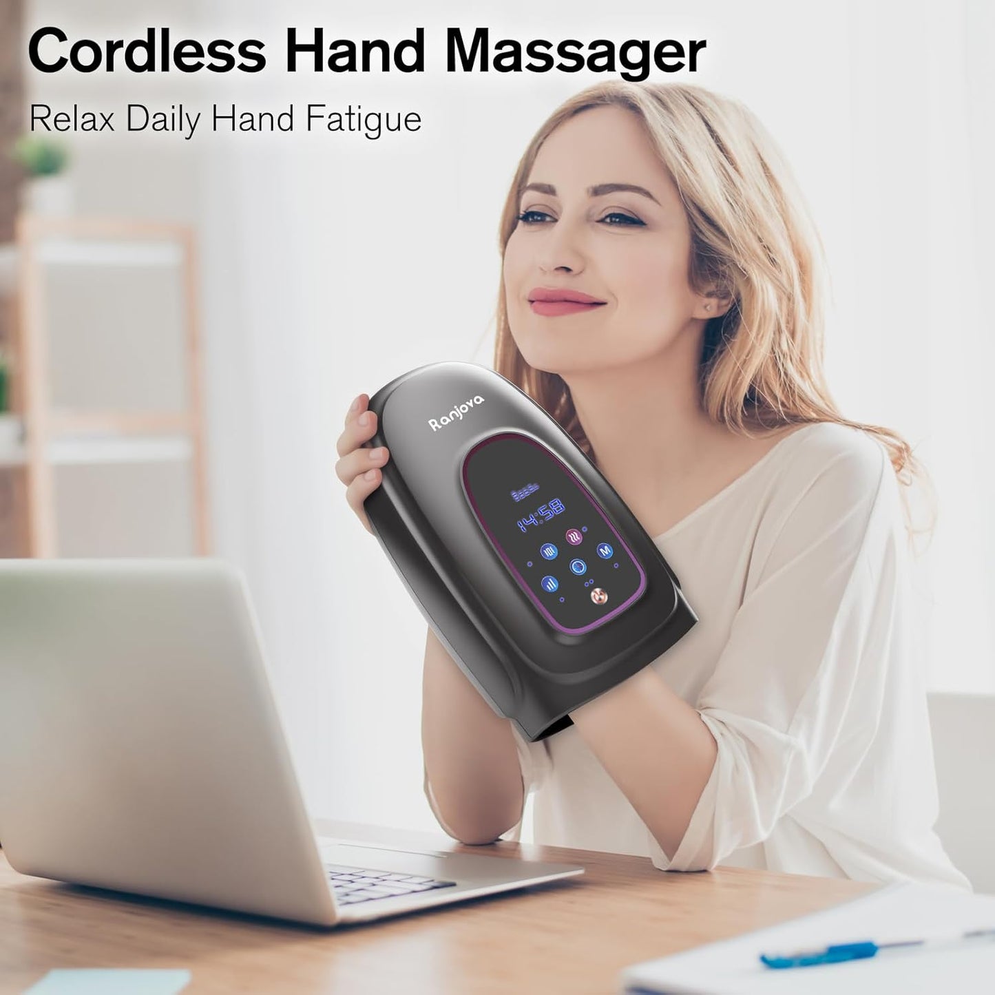 Masajeador de manos con calor y compresión, inalámbrico.
